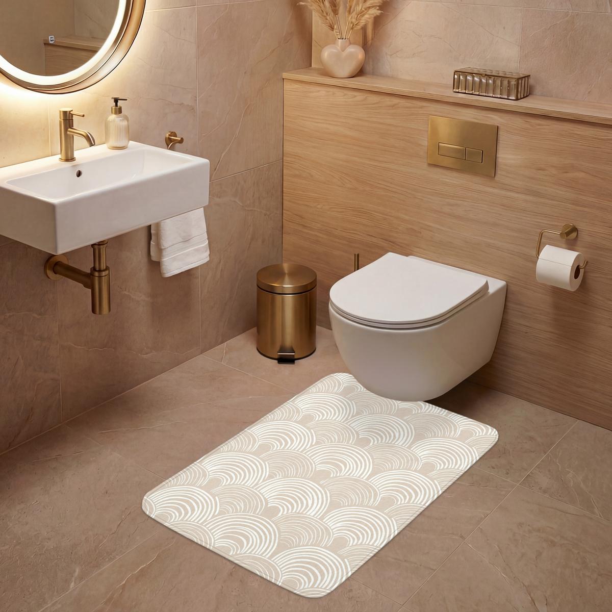 WC-VORLEGER Wellen - Textur - Beige Toilettenvorleger 60x90 cm - Kaschmir, Textil (60/1cm) - OnlyWow