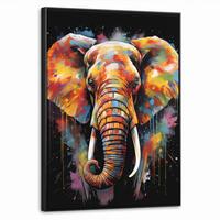 LEINWAND Bilder mit Rahmen - Elefant - Graffiti - Schwarz - Tiere - Farben - 70x100 - Schwarz, Textil (70/100cm) - MuchoWow