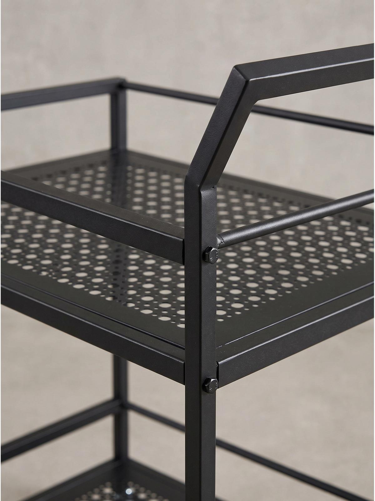 SERVIERWAGEN ALCUDIA, Eisen, mit Ablagen, mit Gitterstruktur, Schwarz, 79 x 45 x 83 cm - Schwarz, Metall (79/83/45cm) - KADIMA DESIGN