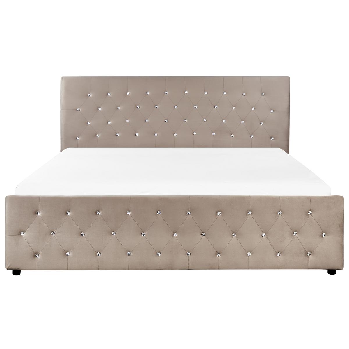 BETT mit Stauraum 180/200 cm Samtstoff Taupe Amiens - Taupe, Textil (180/200cm) - Beliani