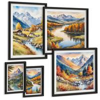 BILDER SET 5er Set - 50x50 cm & 20x30 cm & 40x60 cm Schwarzer Rahmen - Nachthimmel, Berge, Winter, Weltraum - Schwarz, Kunststoff (40/60cm) - TULUP