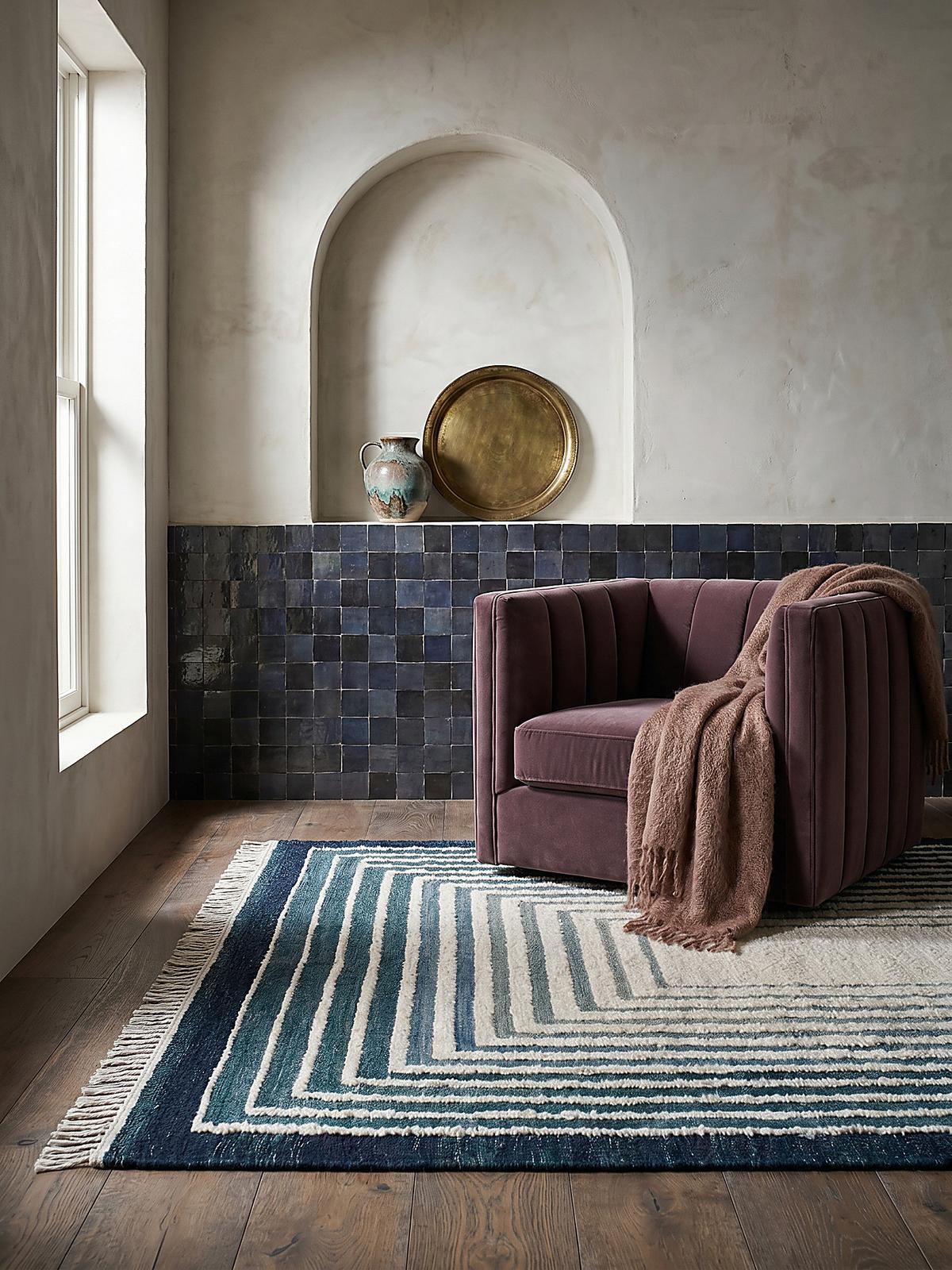 WOLLTEPPICH handgewebt FROND, geometrisch, Blau, 200 x 300 cm - Blau, Textil (300/200cm) - KADIMA DESIGN