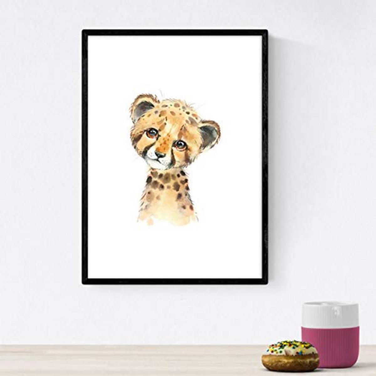 POSTER Set mit 4 Leon Leopard Kuh Hirsch A3 Schwarzer Rahmen - Schwarz, Papier (29.7/3cm) - Nacnic