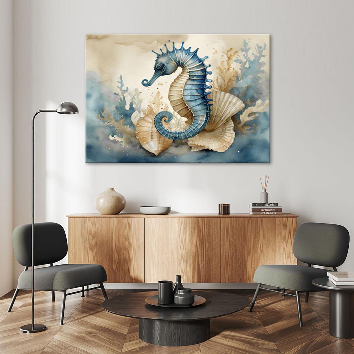 LEINWANDBILD Seepferdchen blau 100x70cm - Blau, Textil (100/70cm) - Feeby