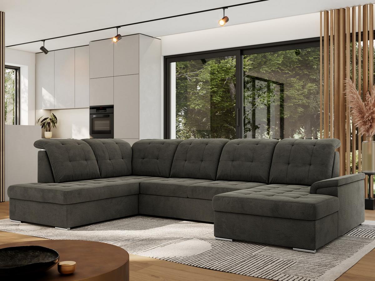 WOHNLANDSCHAFT MADRITO U - Dunkelgrau Velorus - Links - Dunkelgrau/Silberfarben, Textil/Metall (204/89/323cm) - MKS
