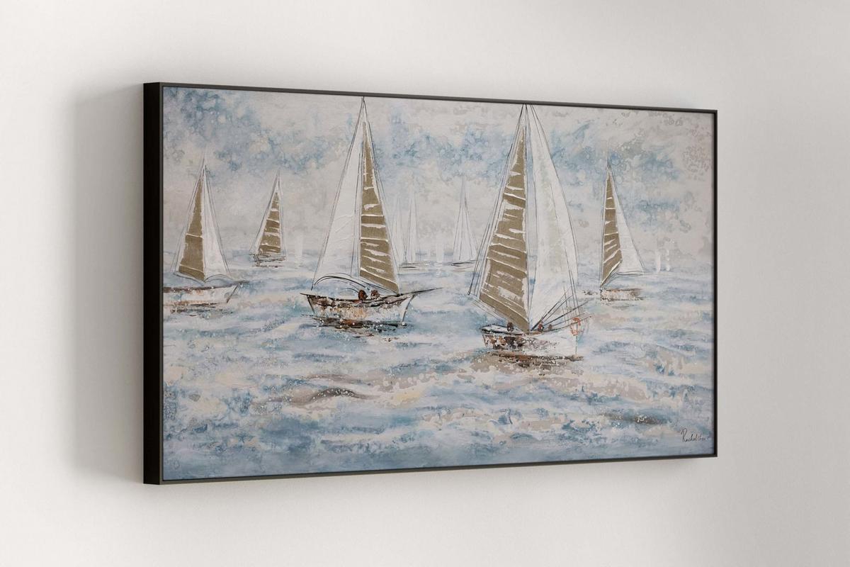 ACRYLBILD HANDGEMALT 140/70 cm - Blau/Weiß, Holz/Textil (140/70cm) - KUNSTLOFT