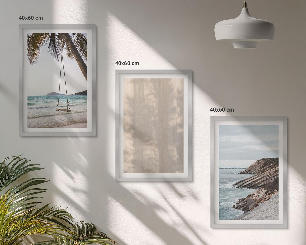 BILDER SET 3er Set - 40x60 cm Silberner Rahmen - Sommerlicher Sandstrand mit Meerblick - Silberfarben, Kunststoff (40/60cm) - TULUP
