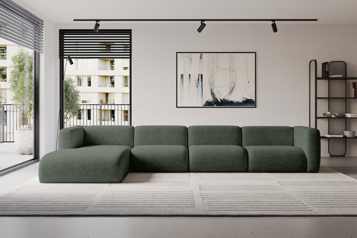 ECKSOFA Ottomane Links MIRA-L3 409x179x70 Grün Velours - Schwarz/Grün, Holzwerkstoff/Kunststoff (409/179cm) - ALTDECOR
