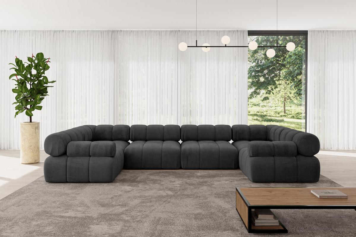 WOHNLANDSCHAFT modulares Sofa Birno-U2 - 380x190x70 cm Schwarz Velours - Schwarz, Holzwerkstoff/Textil (380/70/190cm) - ALTDECOR