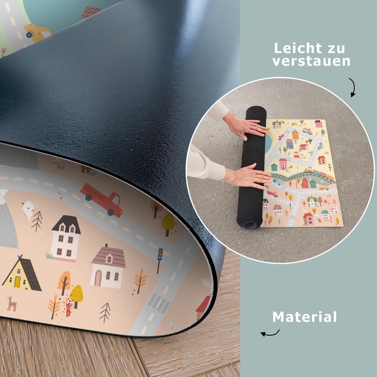 KINDERTEPPICH Jahreszeiten - Stadt - Häuser - Straße - Kinder - Auto Spielmatte 135x90 cm - Multicolor, Kunststoff (135/0.3cm) - OnlyWow
