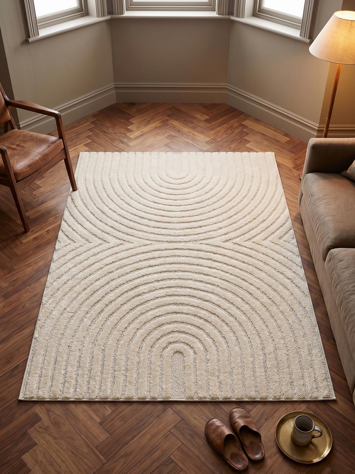 TEPPICH Hochflor RIGI in Creme, mit organischen Bögen in 3D, 80 x 150 cm - Beige, Textil (80/150cm) - KADIMA DESIGN