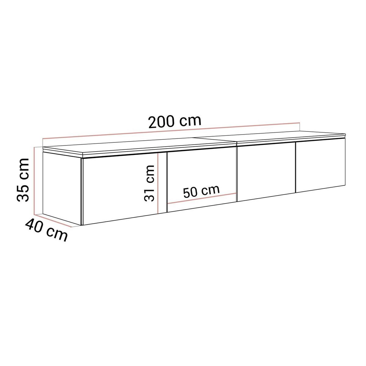 HÄNGESCHRANK TV-Möbel CELINE KASCHMIR 200 cm mit LED-Beleuchtung - Kaschmir, Holzwerkstoff (200/35/40cm) - Lookway