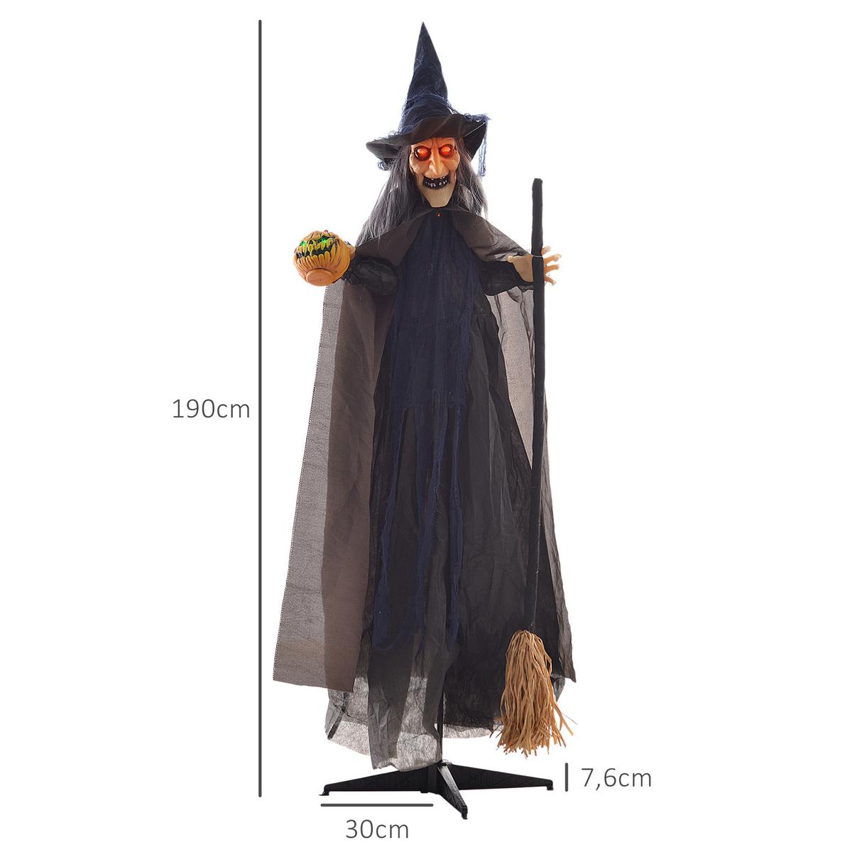 190CM Halloween Dekoration Halloween-Hexe mit LED-Lichter, Soundfunktion - Multicolor, Kunststoff (65/190/107cm) - HOMCOM