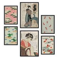 POSTER Set Mit 6 Von Japan Sammlung A3 & A4 Schwarzer Rahmen - Schwarz, Papier (29/3cm) - Nacnic