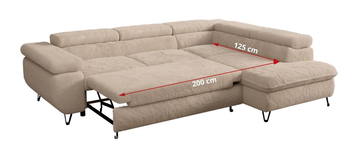 ECKSOFA PETER L Beige Plüsch - Links Seite - Sandfarben/Beige, Textil/Metall (208/273cm) - MKS