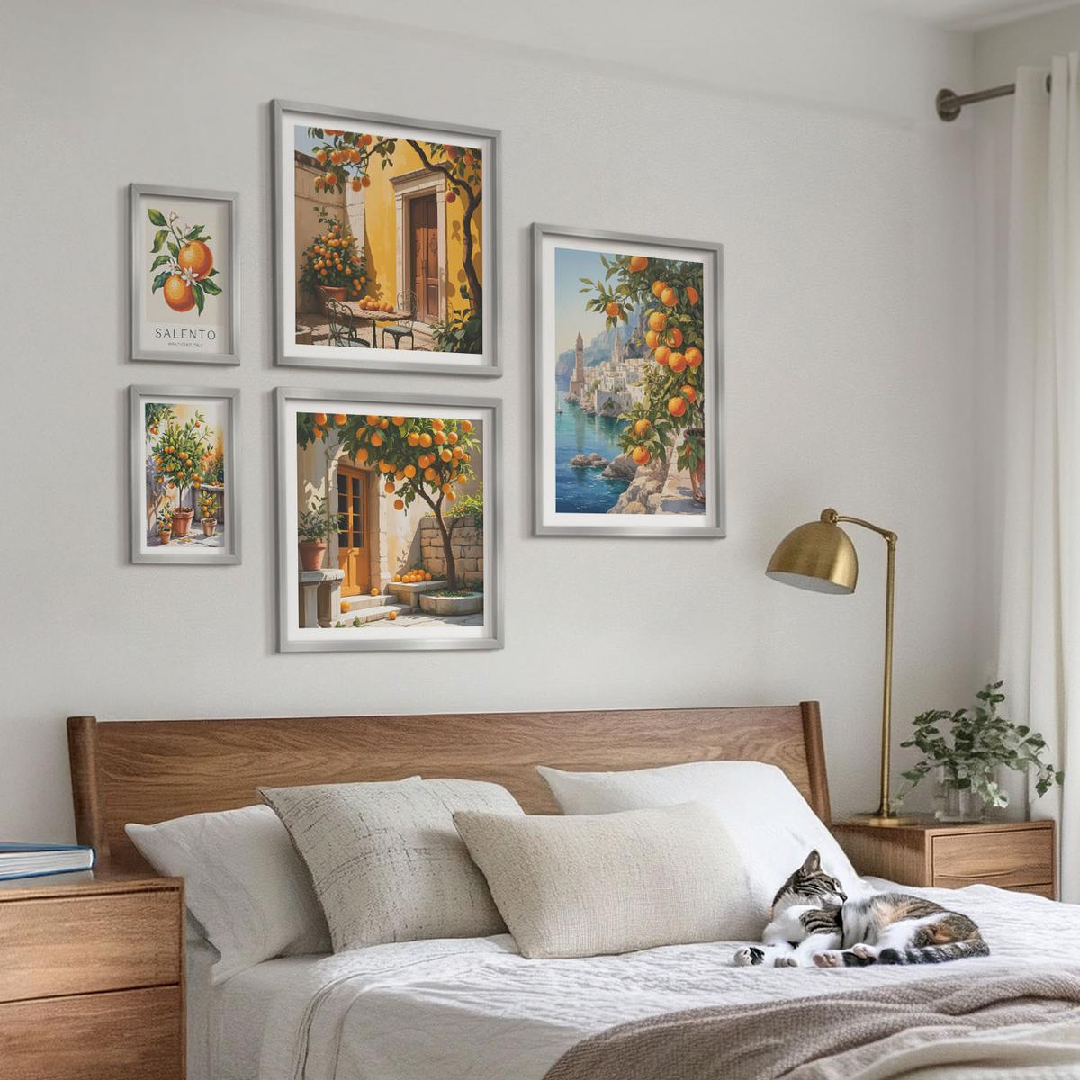 BILDER SET 5er Set - 50x50 cm & 20x30 cm & 40x60 cm Silberner Rahmen - Stadtansichten von Gebäuden - Silberfarben, Kunststoff (40/60cm) - TULUP
