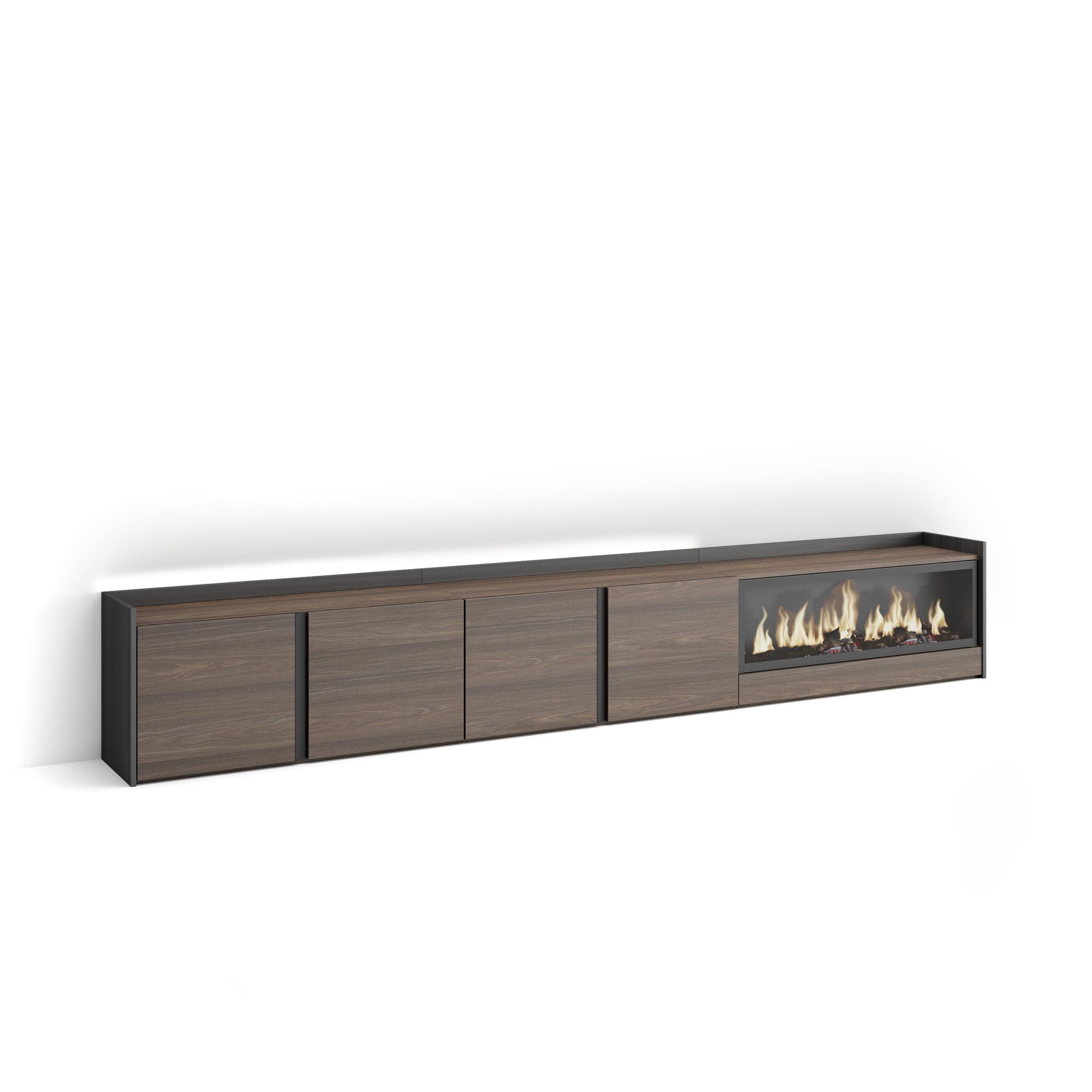 LOWBOARD, Eiche und Schwarz, 315/35/50cm, Kamin mit Feuereffekt XXL - Dunkelbraun, Holzwerkstoff (315/50/35cm) - Skraut Home