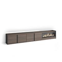 LOWBOARD, Eiche und Schwarz, 315/35/50cm, Kamin mit Feuereffekt XXL - Dunkelbraun, Holzwerkstoff (315/50/35cm) - Skraut Home