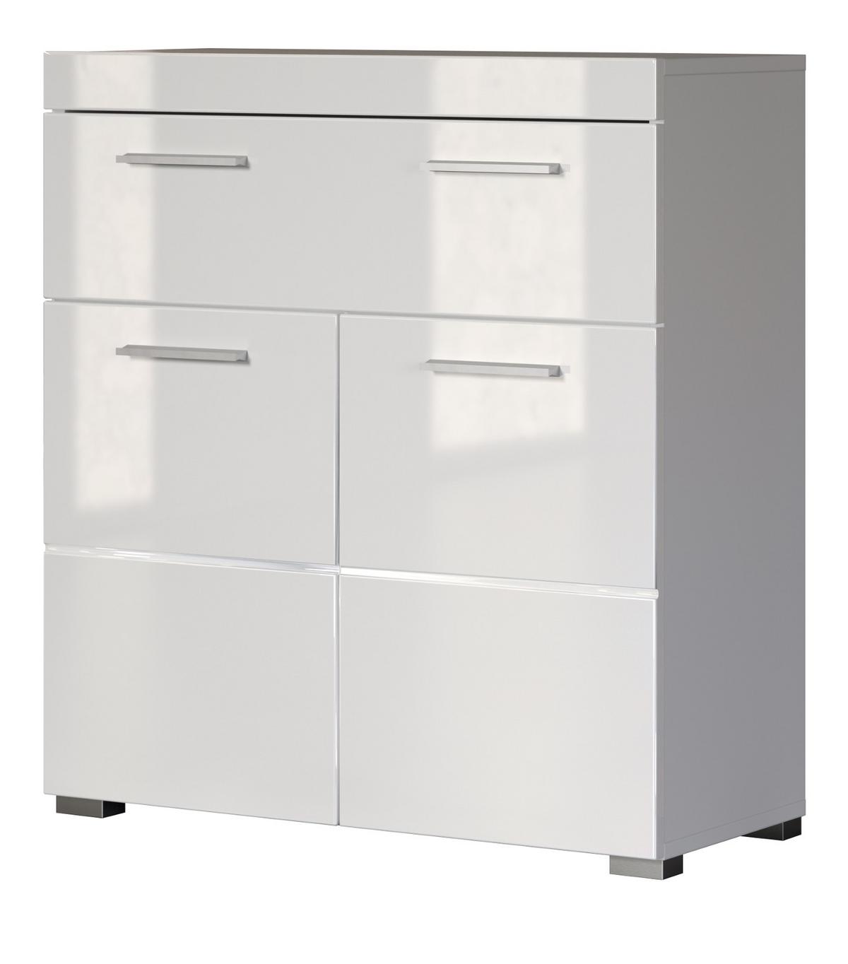 BADKOMMODE weiß Hochglanz 73 x 79 cm, Badezimmer Kommode 2-türig - Weiß, Holzwerkstoff/Kunststoff (31/79/73cm) - Top.Furn