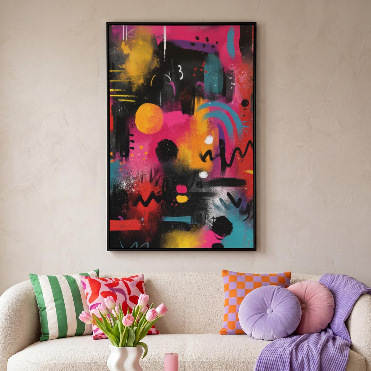 LEINWAND Bilder mit Rahmen - Farbflächen - Formen - Bunt - Abstrakt - 80x120 - Pink, Textil (80/120cm) - MuchoWow