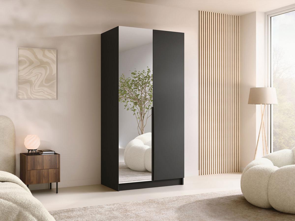 KLEIDERSCHRANK Bono II - Schwarz, Holzwerkstoff/Metall (100/215/58cm) - MIRJAN24