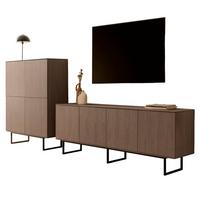 WOHNWAND in Nussbaum 2-teilig 330 cm, Komplett-Set mit Push-to-Open - Nussbaumfarben/Schwarz, Holzwerkstoff/Metall (330/137/40cm) - Furn.Design