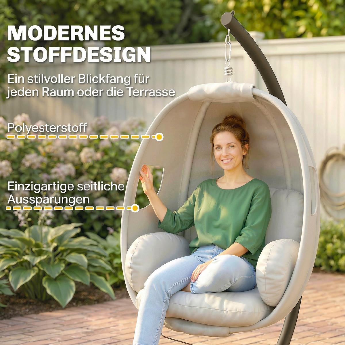 HÄNGESESSEL Verzinkter-Stahl Polyester Hellgrau - Hellgrau, Textil/Metall (95/180/117cm) - Outsunny