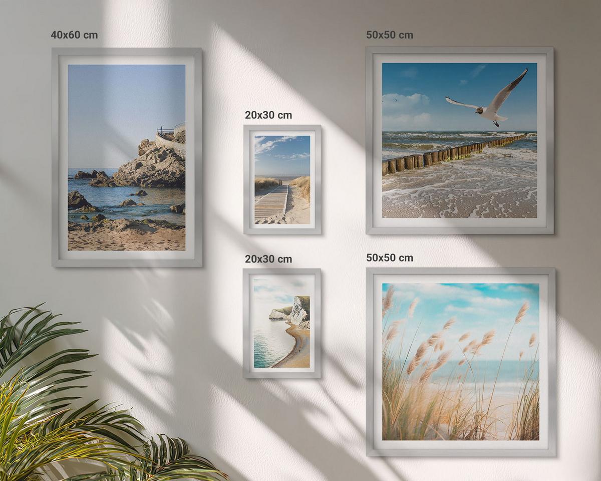 BILDER SET 5er Set - 50x50 cm & 20x30 cm & 40x60 cm Silberner Rahmen - Tropische türkisfarbene Inseln - Silberfarben, Kunststoff (40/60cm) - TULUP