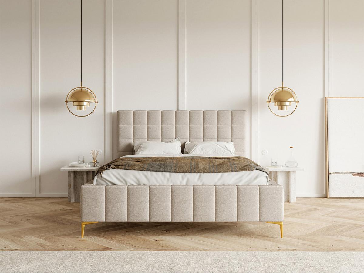 POLSTERBETT Szejlo Graubeige Chenille 180 cm - Greige/Goldfarben, Textil/Metall (180/200cm) - Selsey