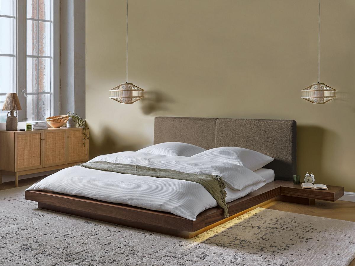 BETT mit LED 160/200 cm MDF-Platte Taupe Zen - Taupe, Holz (160/200cm) - Beliani