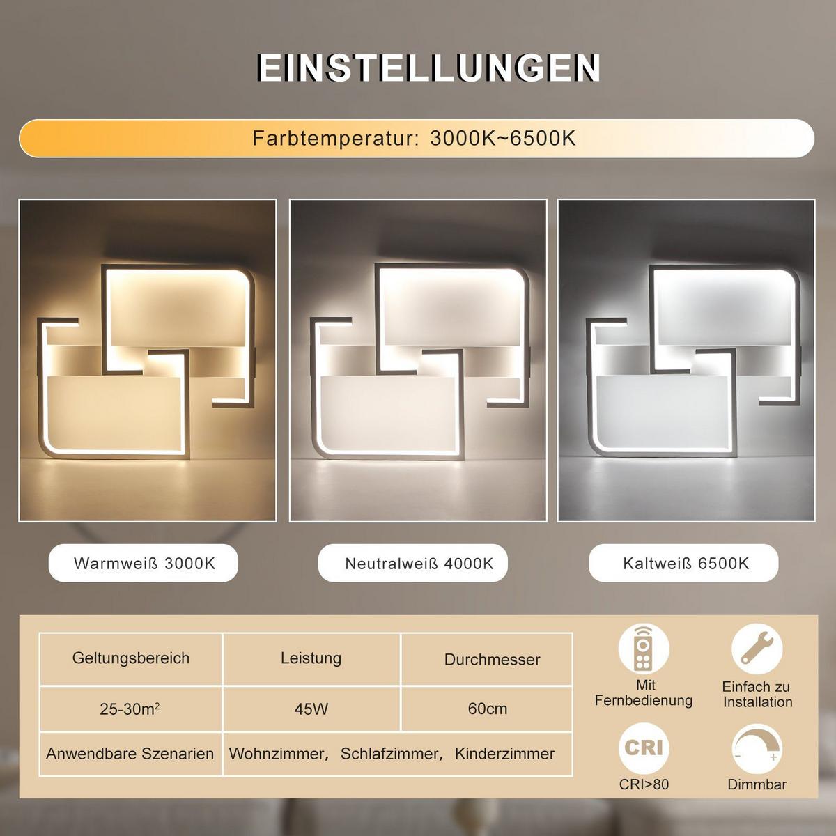 LED-DECKENLEUCHTE Kesselgrimm 60.0/6.0/47.0 cm - Weiß, Metall (47/60/6cm) - ZMH