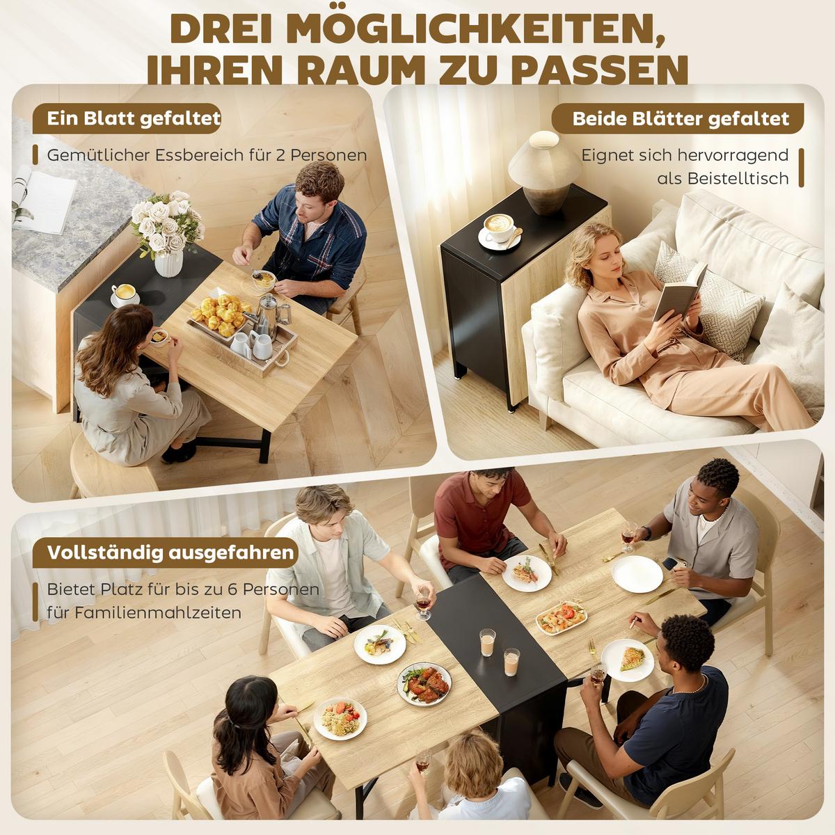 KLAPPTISCH Esstisch Beistelltisch Eiche Metallrahmen Küche Wohnzimmer Braun+Schwarz - Schwarz/Braun, Holzwerkstoff/Metall (169/60/75cm) - HOMCOM