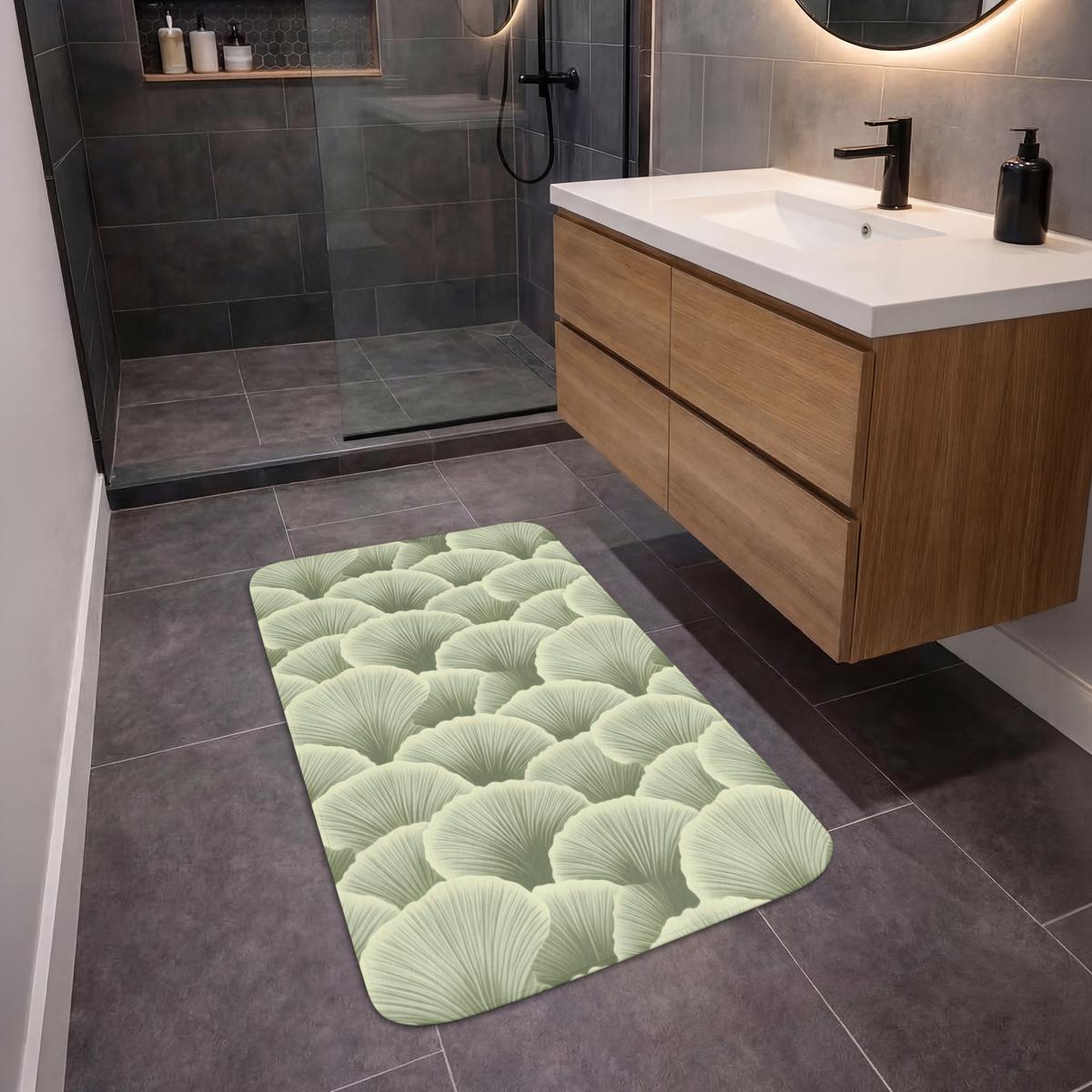 BADEMATTE Fächer - Blatt - Grün 60x90 cm - Pastellgrün, Textil (60/90cm) - OnlyWow