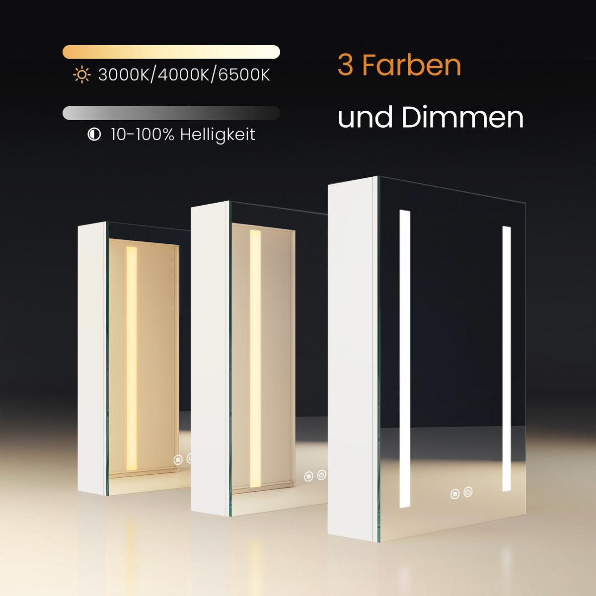 SPIEGELSCHRANK mit Beleuchtung silberweiß 60/40/14,5 - Weiß, Glas/Metall (40/60/14.5cm) - EMKE