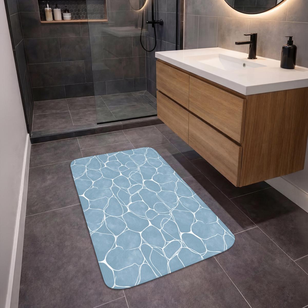 BADEMATTE Organisch - Muster - Blau 60x90 cm - Hellblau, Textil (60/90cm) - OnlyWow