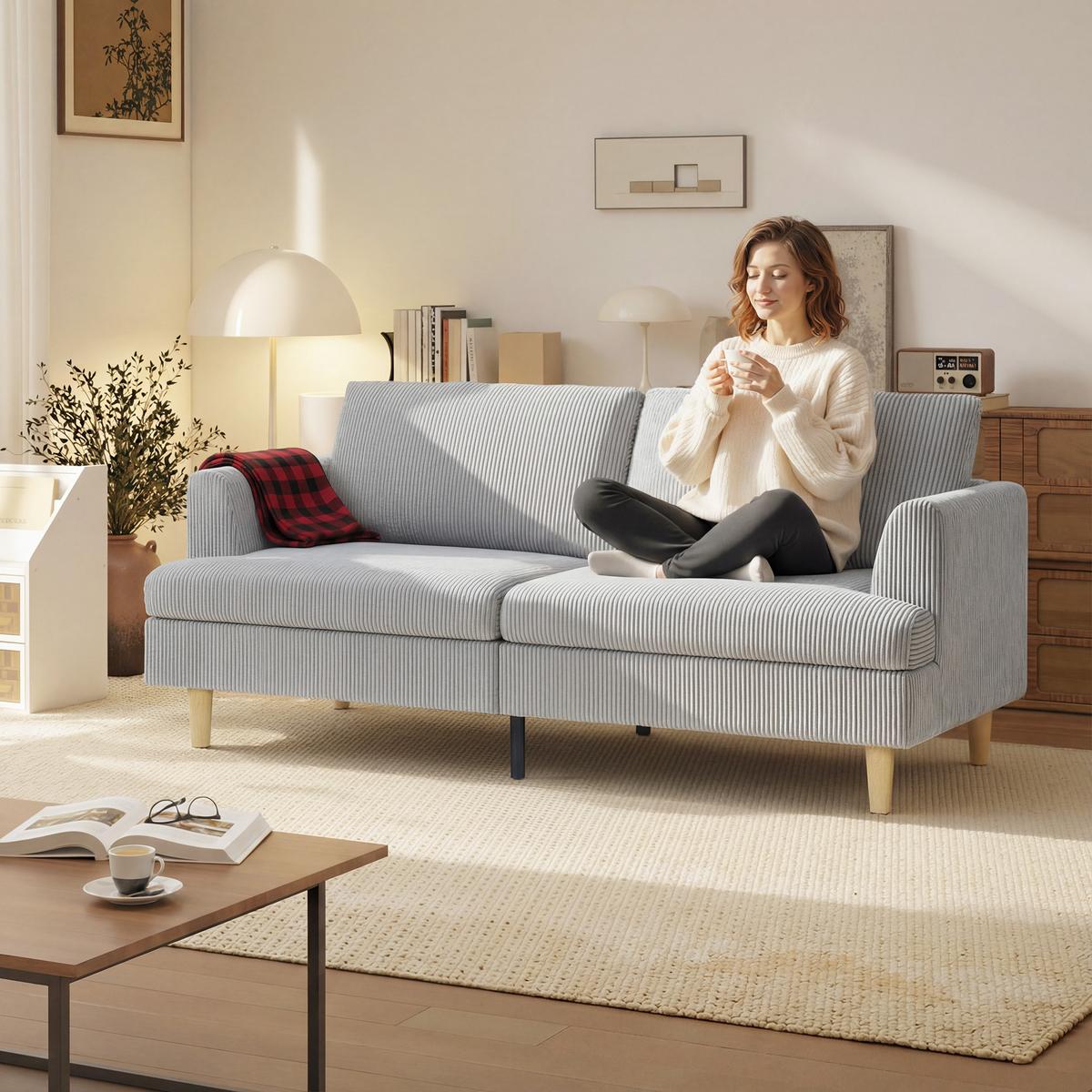 3-SITZER-SOFA Polyester Hellgrau - Hellbraun/Hellgrau, Kunststoff/Textil (80/86/188cm) - HOMCOM