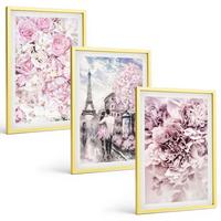 BILDER SET 3er Set - 40x60 cm Goldrahmen - Blumenlandschaft in Rosatönen - Goldfarben, Kunststoff (40/60cm) - TULUP
