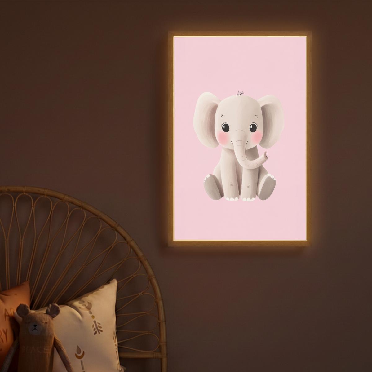 NACHTTISCHLAMPE MIT AKKU Elefant - Baby - Rosa - Cartoon 40x60 cm - Rosa, Holzwerkstoff (8/40/60cm) - OnlyWow