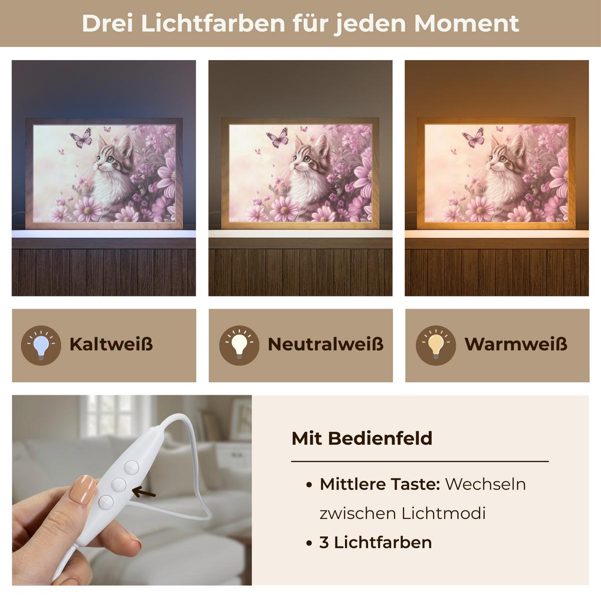 WANDLEUCHTE Kätzchen - Blumen - Schmetterlinge - Lila 30x20 cm - Altrosa, Holzwerkstoff (30/20/8cm) - OnlyWow