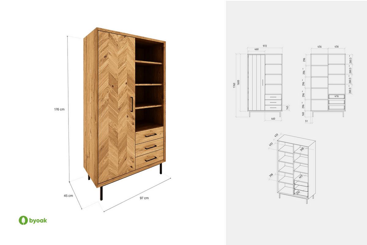 KLEIDERSCHRANK LEON Kernbuche - Kernbuche, Holz (97/176/45cm) - byoak