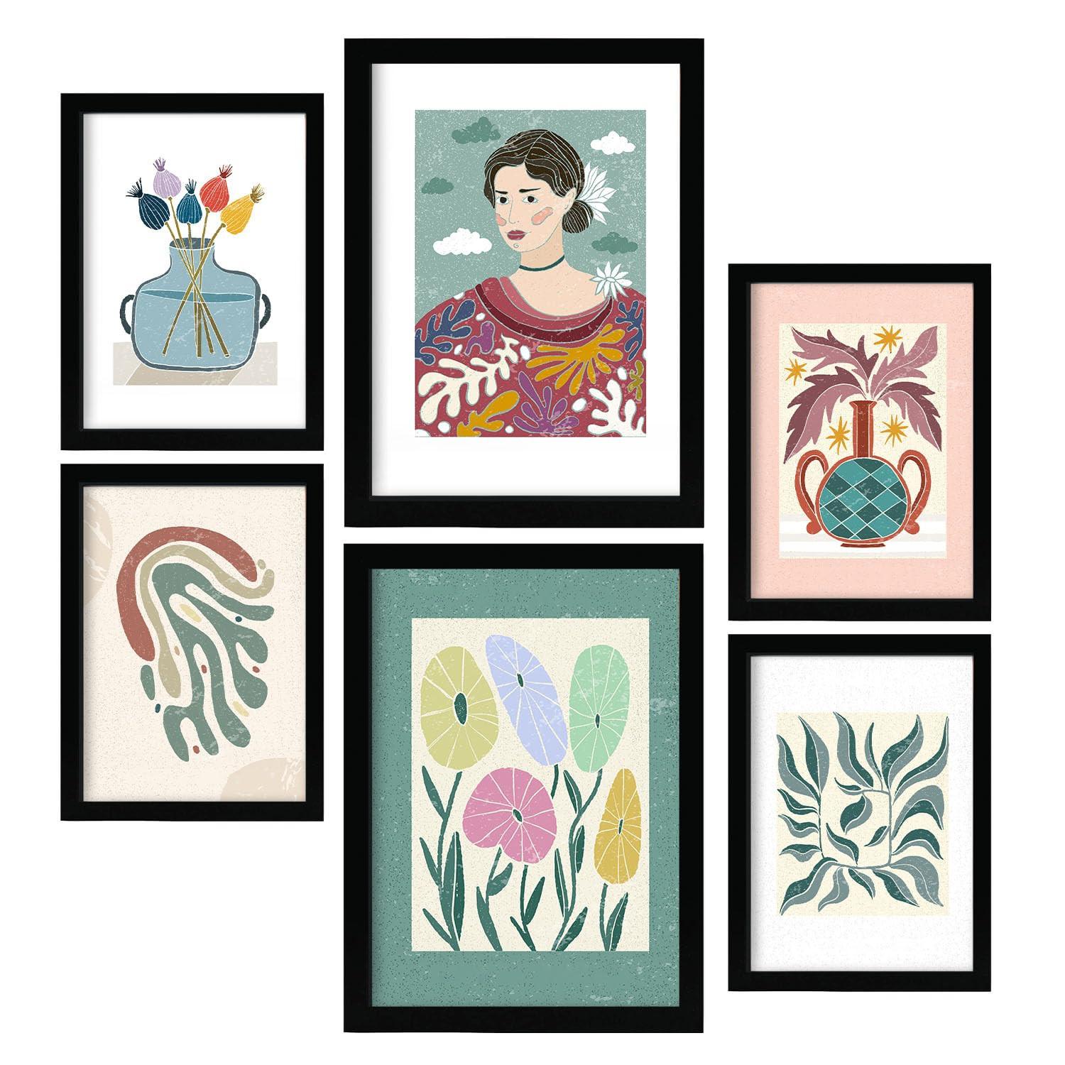 POSTER Set Mit 6 Drucken Blüten In Der Sammlung Von Ethnischenen A3 & A4 Rahmenlos - Klar, Papier (29/3cm) - Nacnic