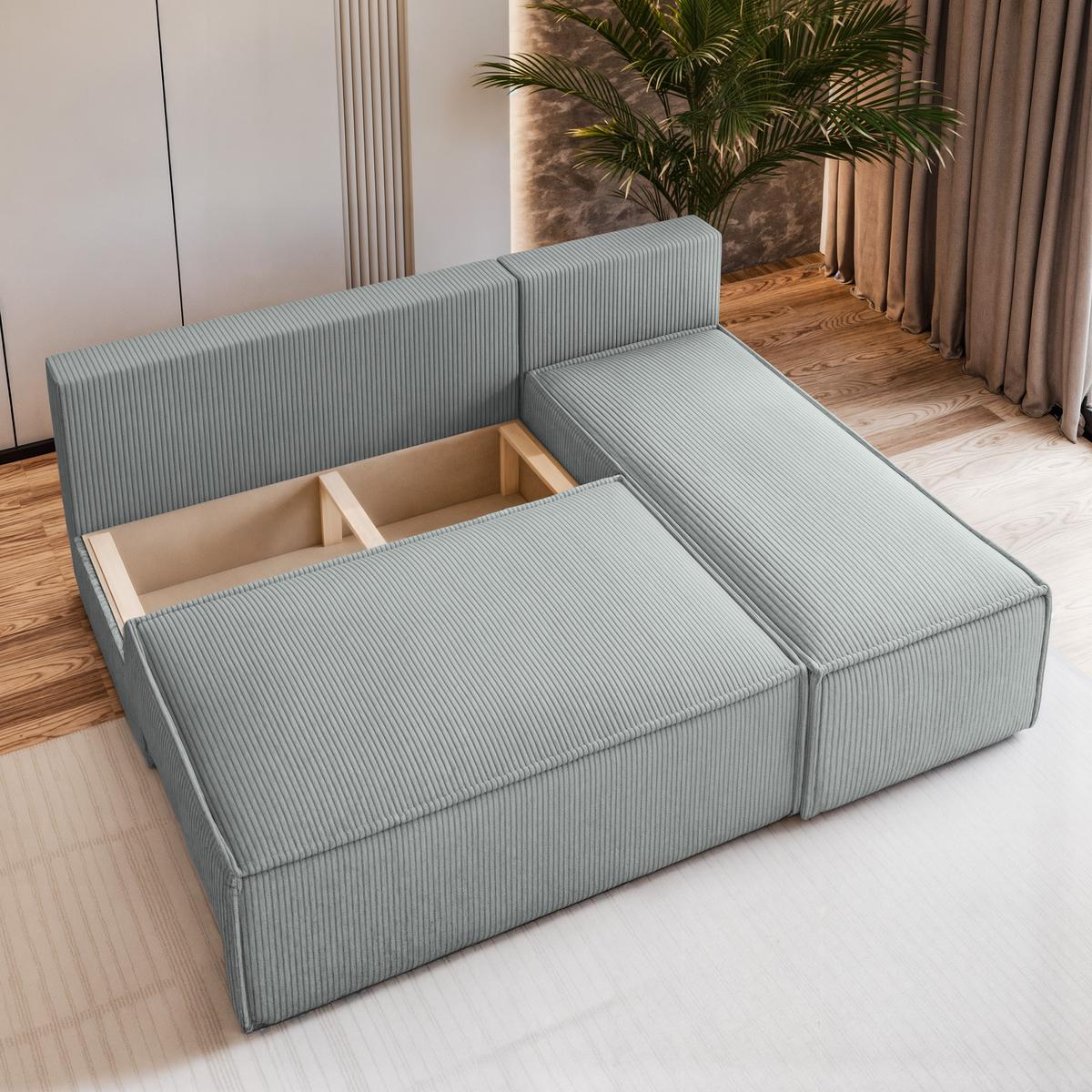 ECKSOFA BRISO P Hellgrau Kordstoff mit Schlaffunktion - Hellgrau/Grau, Holz/Kunststoff (200/140cm) - MASSENO