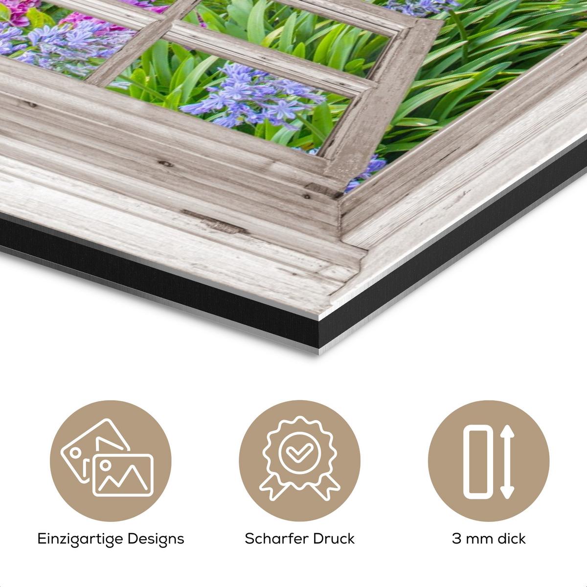 METALLBILD Hortensie - Durchsichtig - Blumen - Sommer - Lila - Weg 30x20 cm - Lila, Metall (30/20cm) - MuchoWow