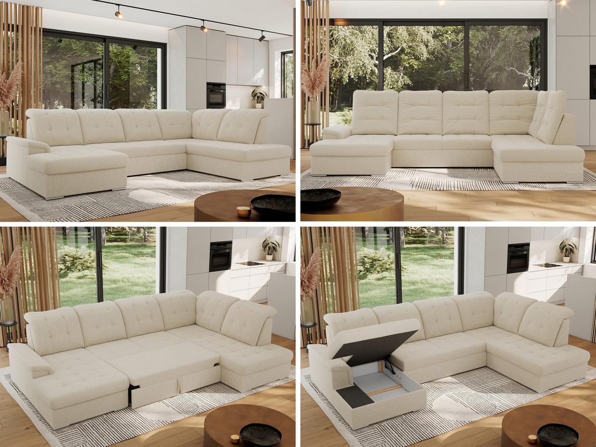WOHNLANDSCHAFT MADRITO U - Beige Boucle - Rechts - Beige/Silberfarben, Textil/Metall (323/89/204cm) - MKS