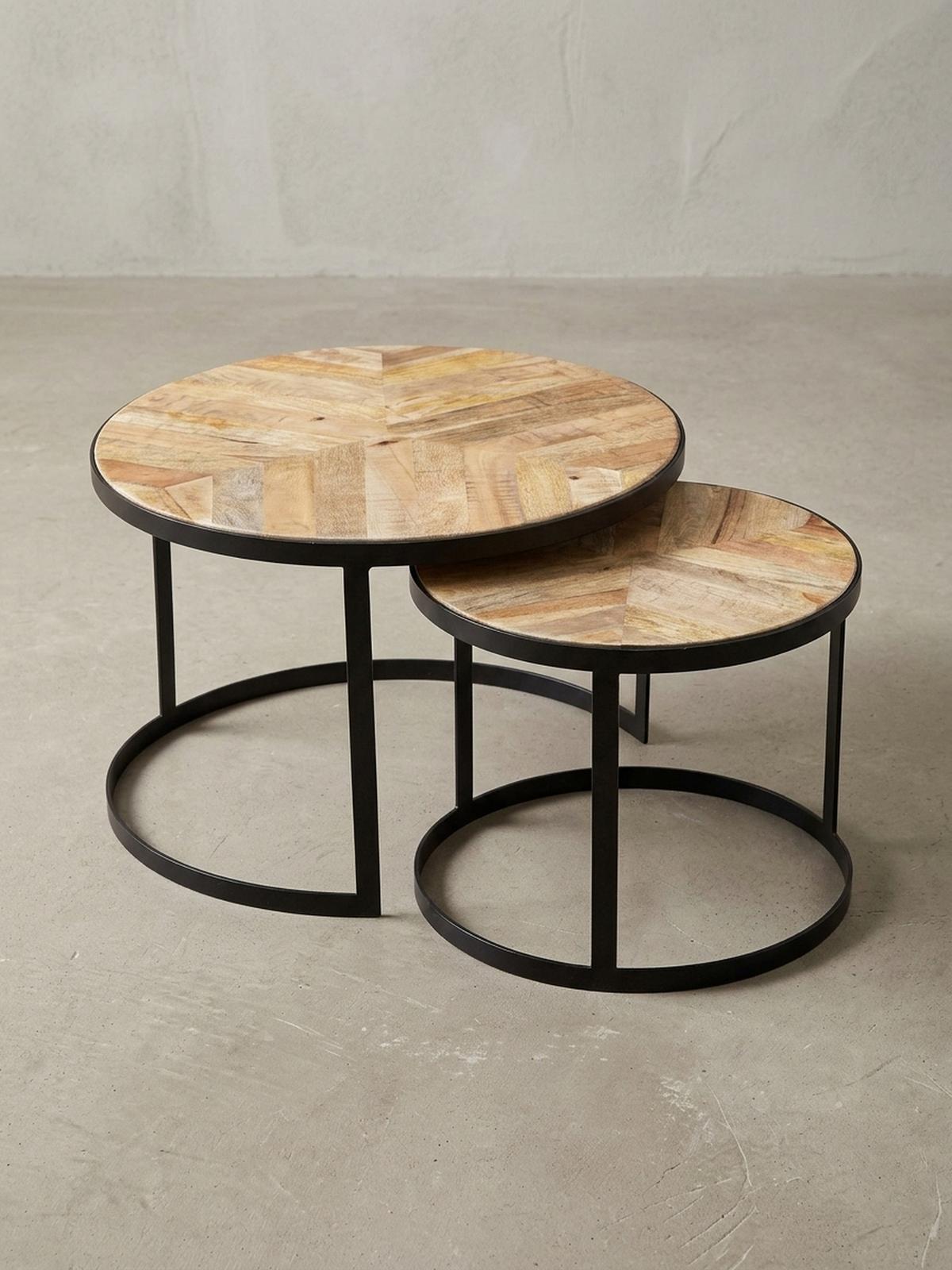 COUCHTISCH 2er Set Massivholz Metall Platzsparend Handgefertigt ESINO, Beige 60x60x40 cm - Beige/Schwarz, Holz/Metall (60/60/40cm) - KADIMA DESIGN