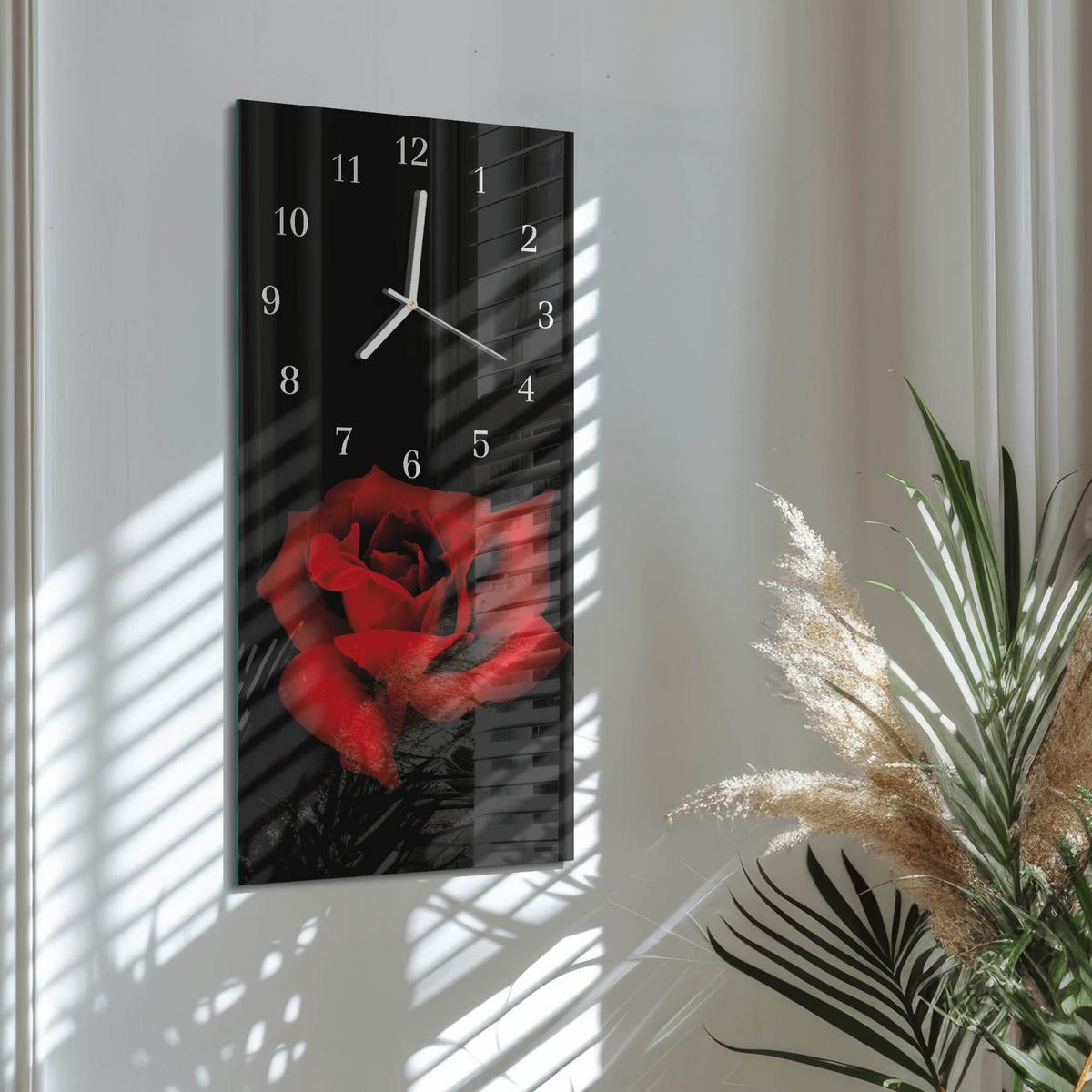 WANDUHR aus Glas 30x60 cm - Rose - Rot, Glas (30/60/0.4cm) - TULUP