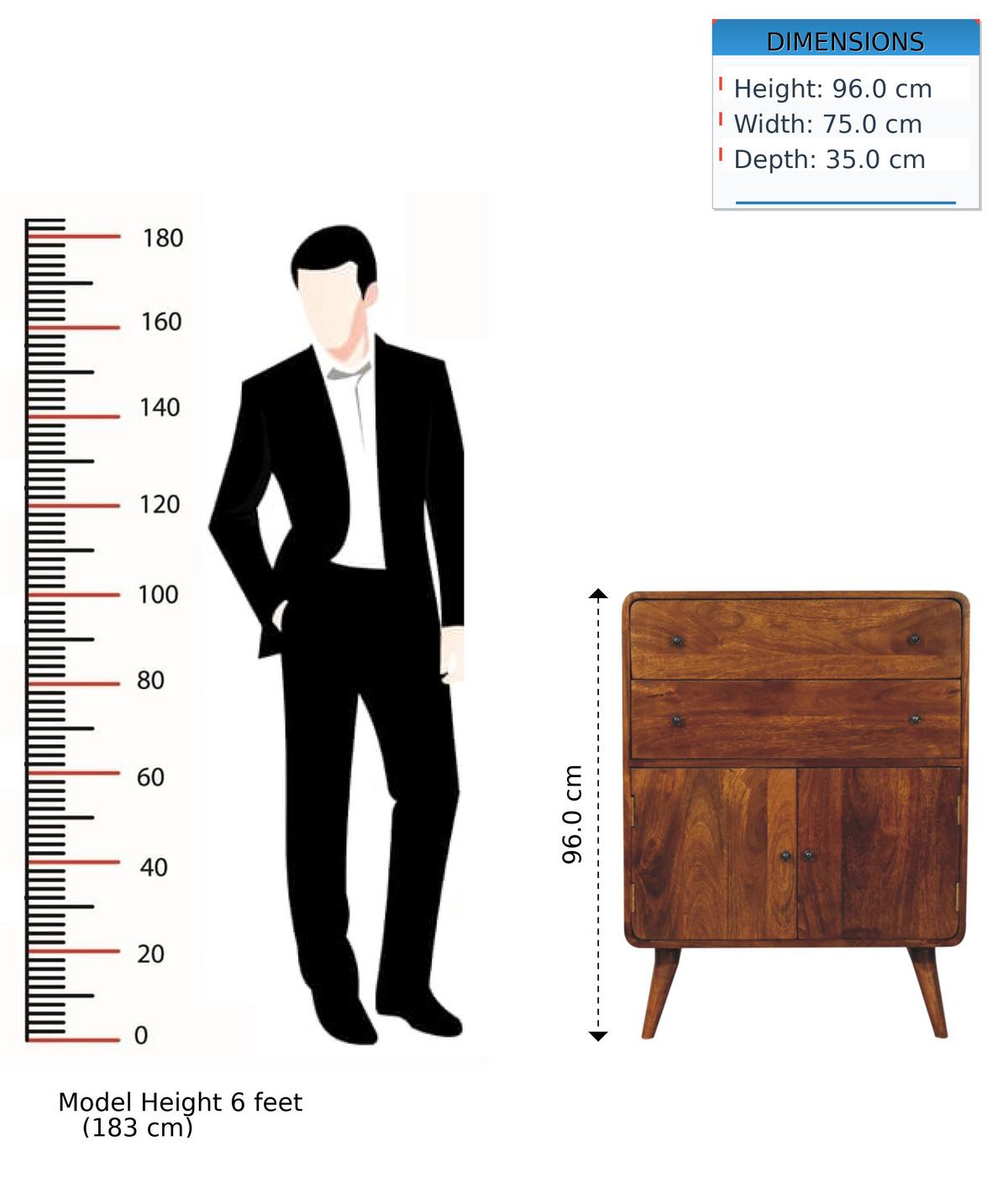 SCHRANK Geschwungener nordischer Charme, Braun - Messingfarben/Braun, Mangoholz/Holz (35/96/75cm) - Artisan Furniture