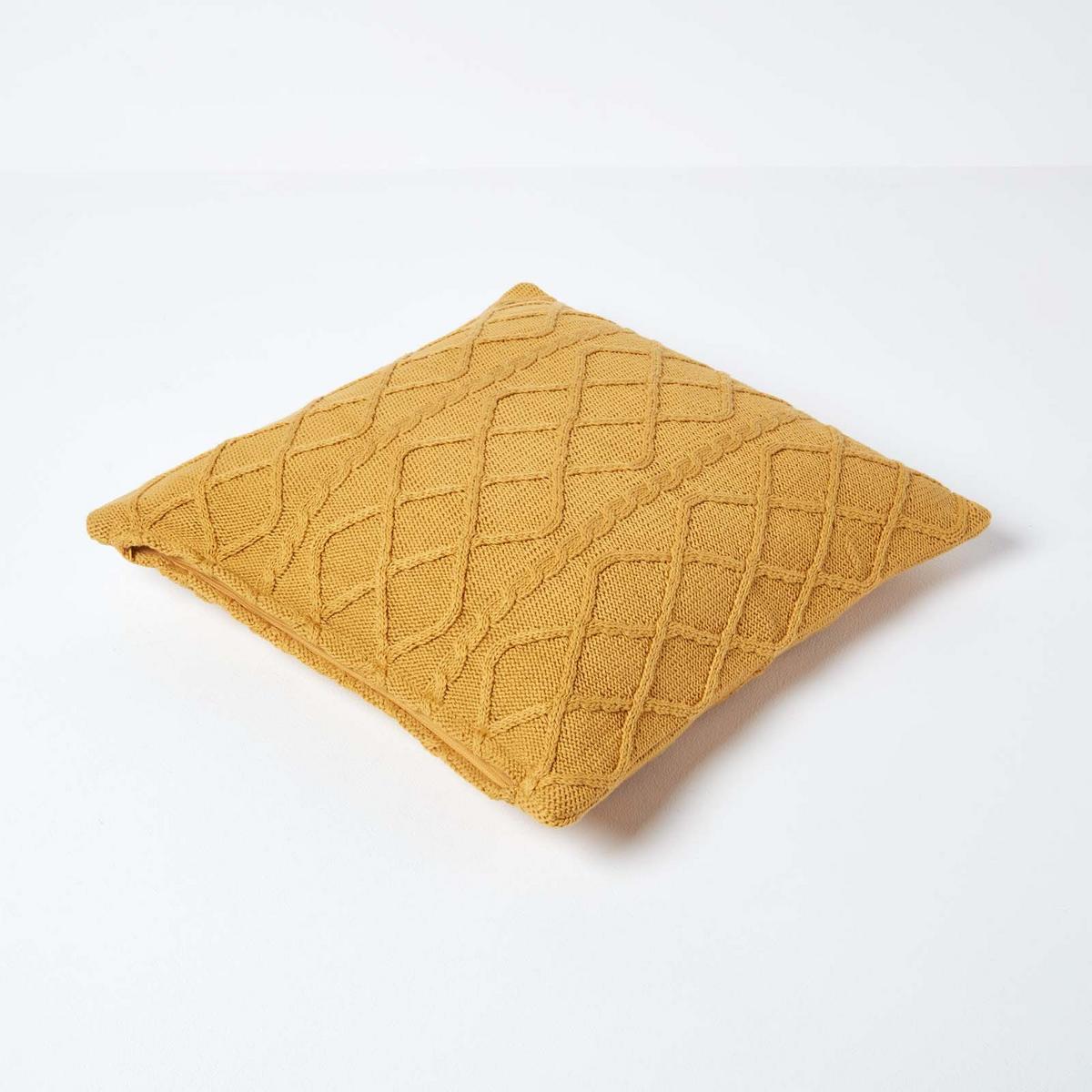 KISSENHÜLLE Strick-Muster 45/45 cm - Dunkelgelb, Textil (45/45cm) - Homescapes