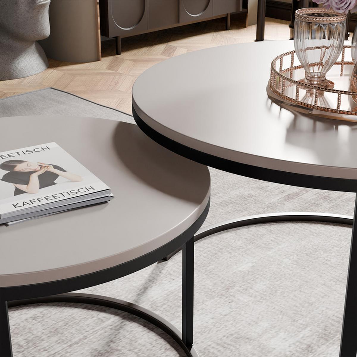 COUCHTISCH-SET LAVO 70/50 cm Runden, Schwarz / Kaschmir - Kaschmir/Schwarz, Metall (70/70/48cm) - Idohome