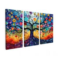 LEINWANDBILD 3er Set Bunt - Baum des Lebens - Blumen - Abstrakt 120x80 cm - Blau, Textil (120/80cm) - MuchoWow